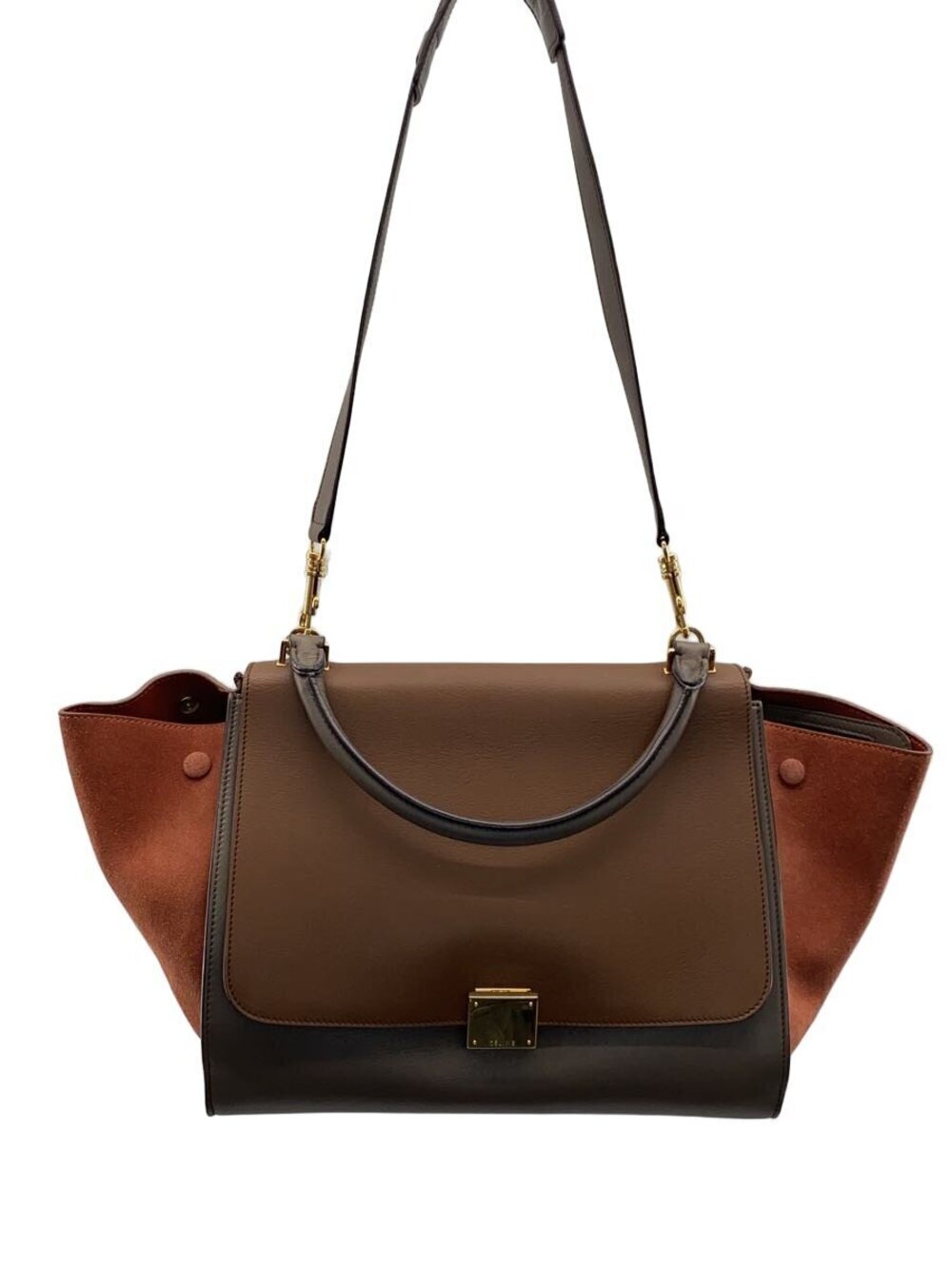 Celine Handbag Leather Brown Solid Trapeze